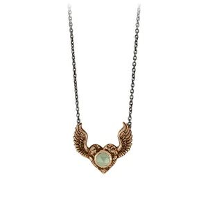 SOLD PYRRHA Heart with Wings Bronze Talisman Bezel-set Prehnite 925 18” Necklace